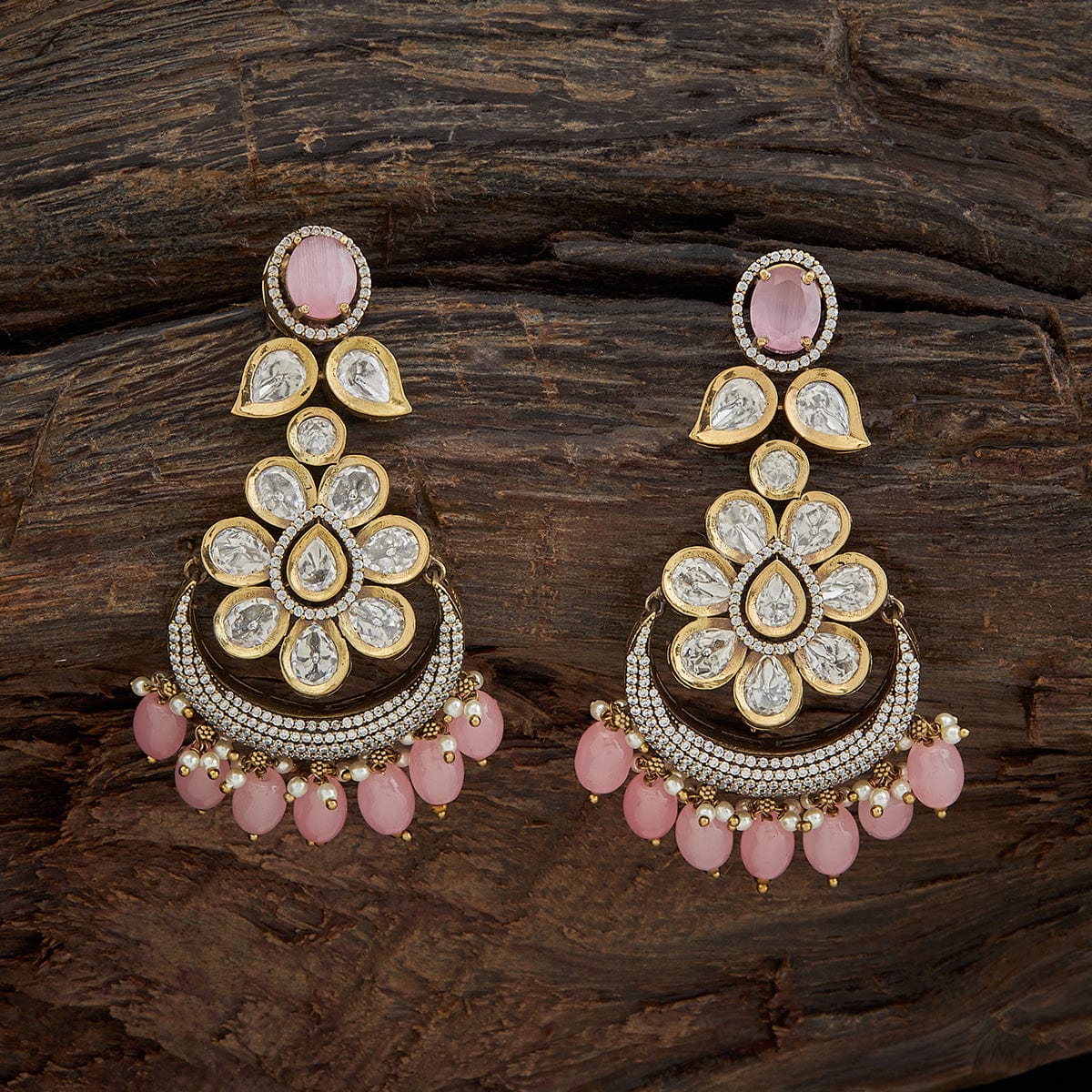 Indian Gold Plated Bollywood Style Pearl Kundan Earrings Pink Jewelry Set |  eBay